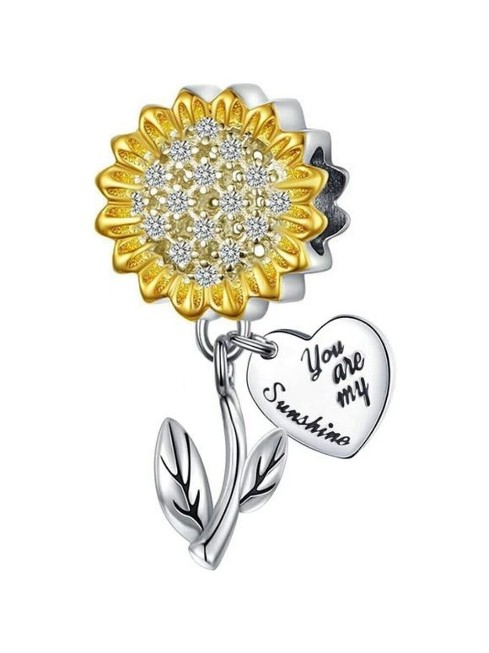Sunflower charm you are my sunshine zircon crystal bead fit pandora bracelet gif